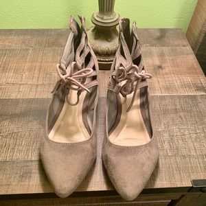 *Fioni* Taupe Vegan Suede Strappy Pointed Flats